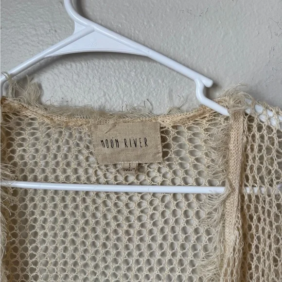 Moon River Open-knit Fringe Duster Cardigan Women’s S Western Bohemian Crochet - Picture 4 of 5